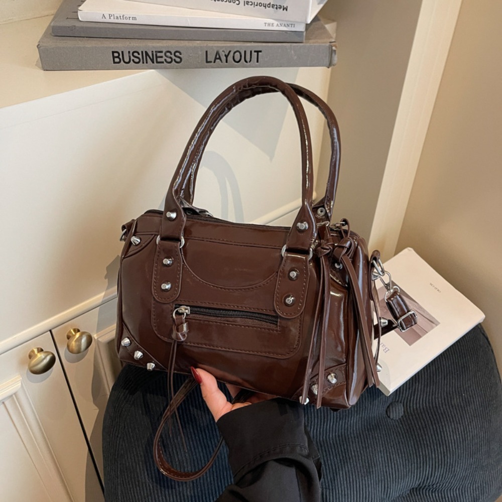 Top Handle Patent Bag - Fashion Rivets Pillow Bag Patent Leather