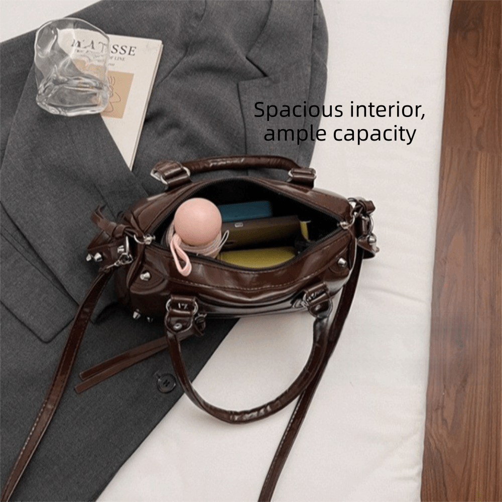 Fashion Rivets Pillow Bag Pate - Top Handle Patent Bag 评论和价格